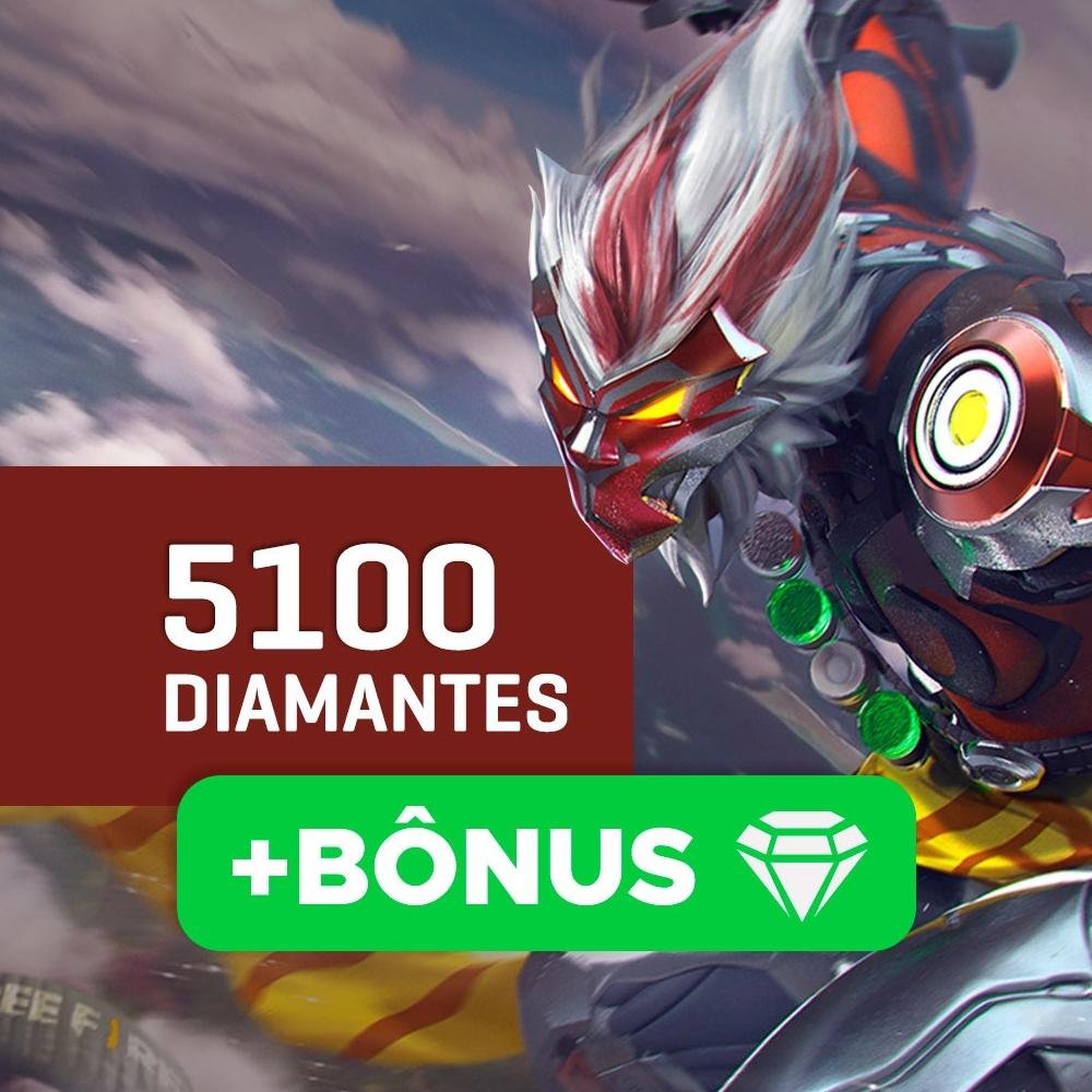 Gift Card Créditos para Free Fire 5100 Diamantes Bônus Produto Digital