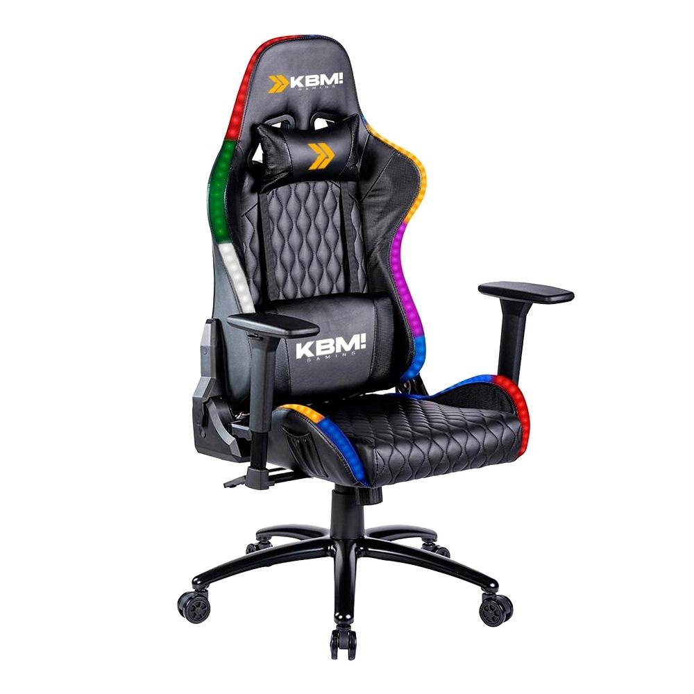 Cadeira Gamer Kbm Gaming Cg Rgb Preto Luz Rgb Almofadas