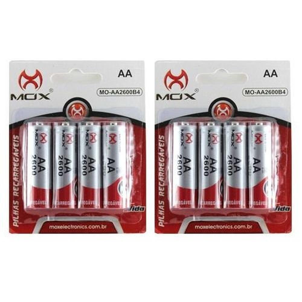 Kit 8 Pilhas Recarregável Mox Aa 2600mah KaBuM