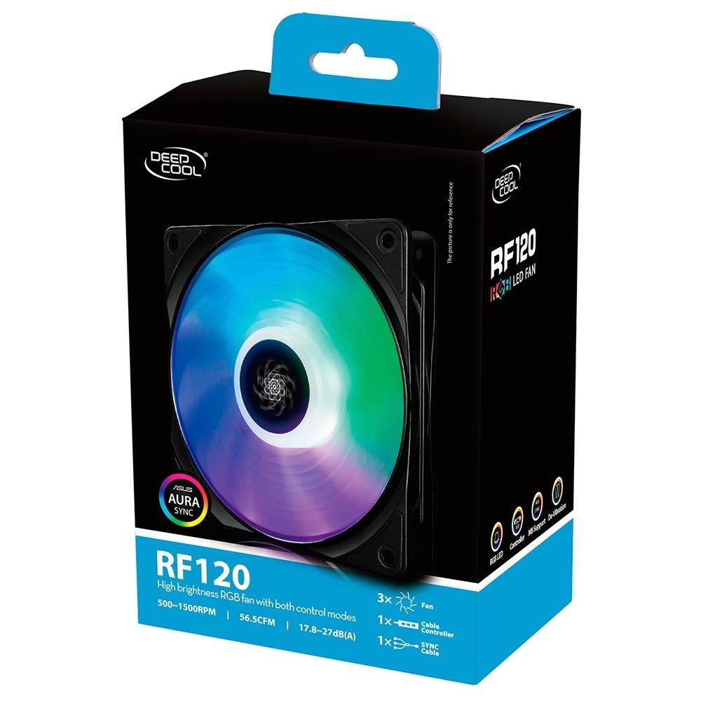 Imagem 10 de 10 do produto Kit Com 3 Ventoinha DeepCool RF 120, 120mm, RGB, Preto - DP-FRGB-RF120-3C
