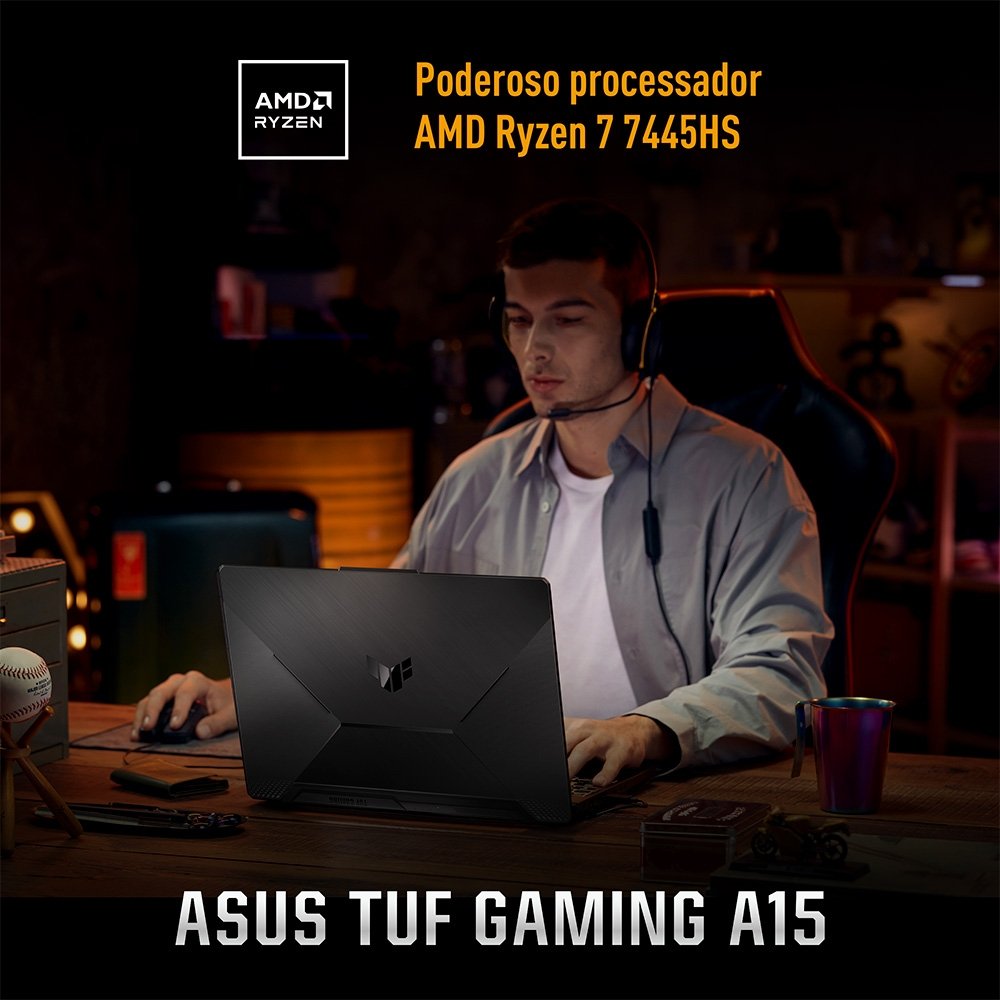 Notebook Gamer ASUS TUF Gaming A15 RTX3050, AMD RYZEN 7 16 GB, 512 GB SSD, KeepOS, Tela 15.6 FHD, Preto Grafite - FA506NCG-HN298 - view 4