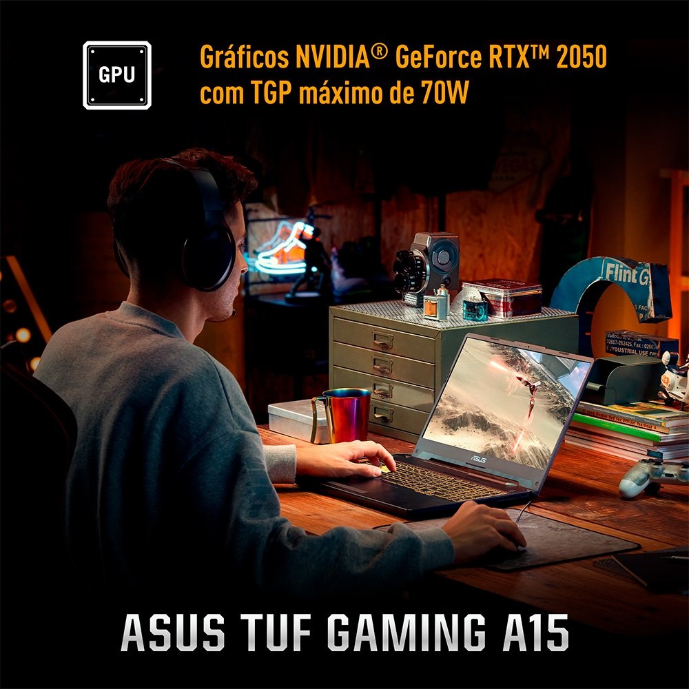 Notebook Gamer ASUS TUF Gaming A15 RTX3050, AMD RYZEN 7 16 GB, 512 GB SSD, KeepOS, Tela 15.6 FHD, Preto Grafite - FA506NCG-HN298 - view 5