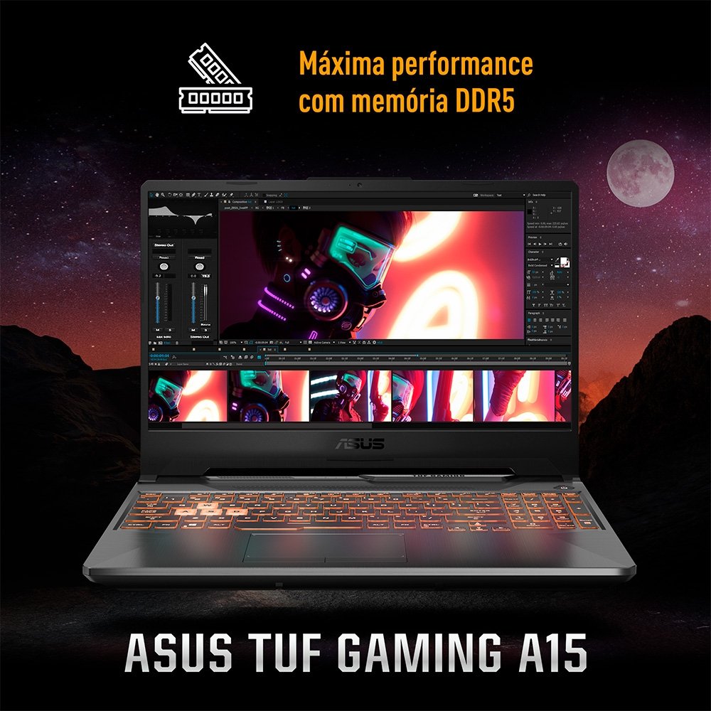 Notebook Gamer ASUS TUF Gaming A15 RTX3050, AMD RYZEN 7 16 GB, 512 GB SSD, KeepOS, Tela 15.6 FHD, Preto Grafite - FA506NCG-HN298 - view 7