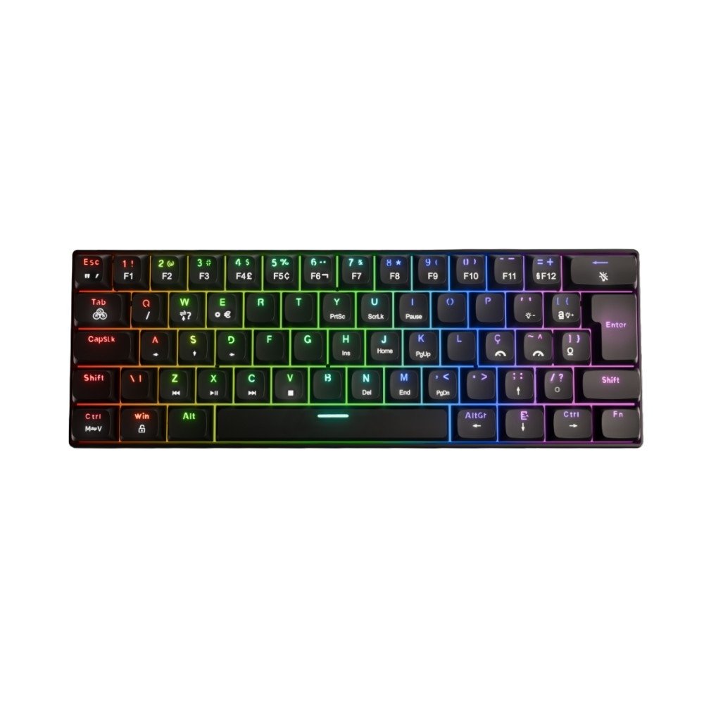 Teclado Mecânico Gamer Husky Prince, 60%, RGB Ampliado, Switch Huano Red, HotSwap, ABNT, Preto - HTG100PTVR