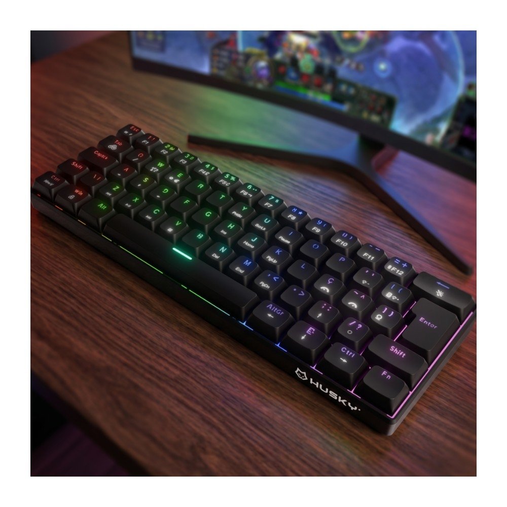 Imagem 5 de 5 do produto Teclado Mecânico Gamer Husky Prince, 60%, RGB Ampliado, Switch Huano Red, HotSwap, ABNT, Preto - HTG100PTVR