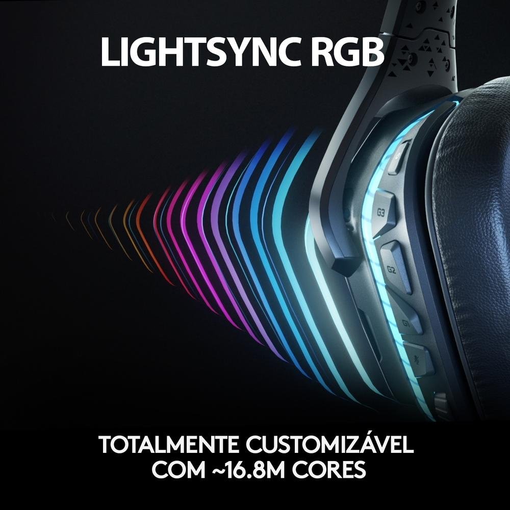 Imagem 7 de 11 do produto Headset Gamer Sem Fio Logitech G935 7.1 Dolby Surround RGB LIGHTSYNC para PC, PlayStation, Xbox e Switch - 981-000742