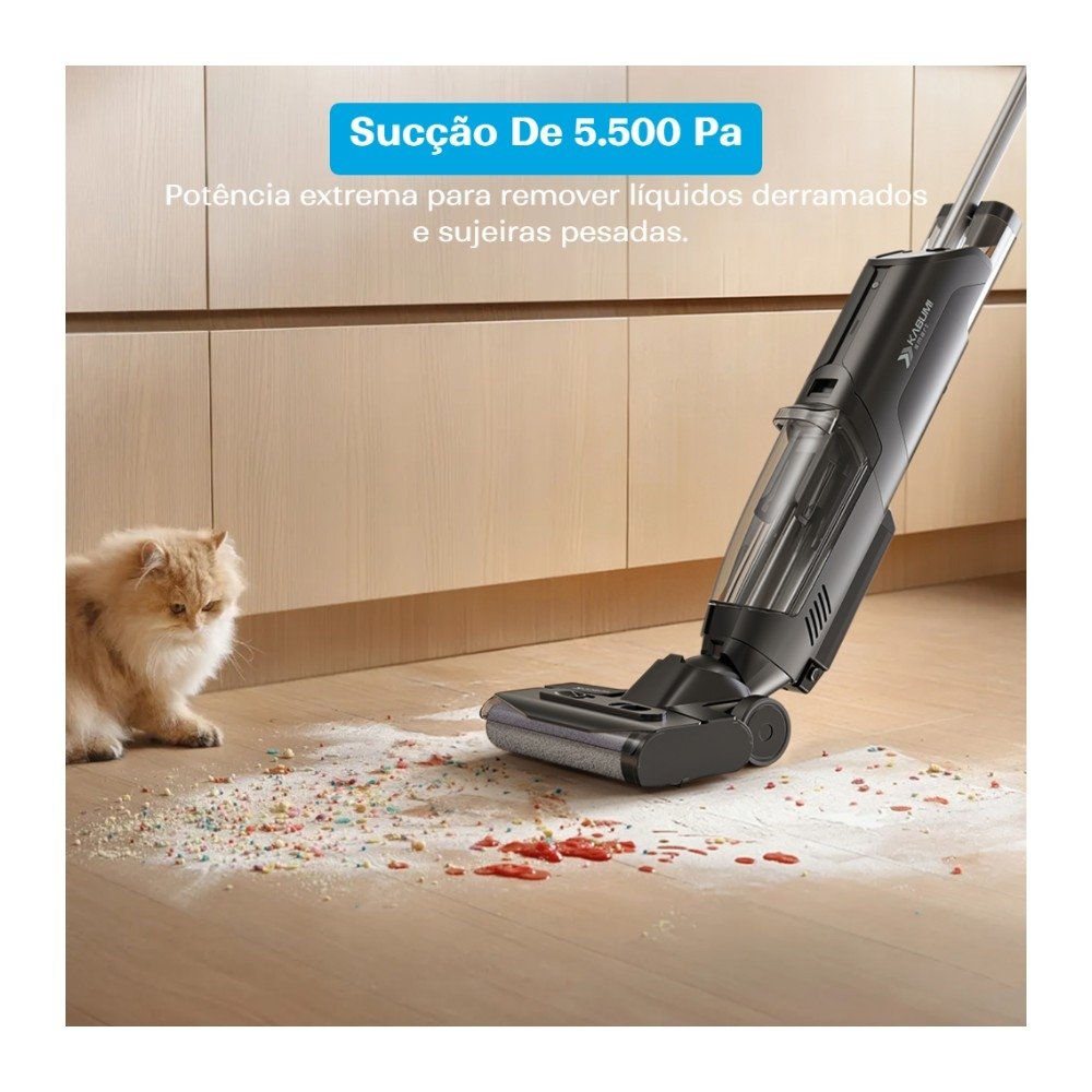 Aspirador de Pó Vertical Sem Fio Balão.info Smart Clean Pro - Sólidos e Líquidos, Passa Pano, Base Autolimpante, 5500PA, Bivolt, Preto - KSAV300PT - view 5
