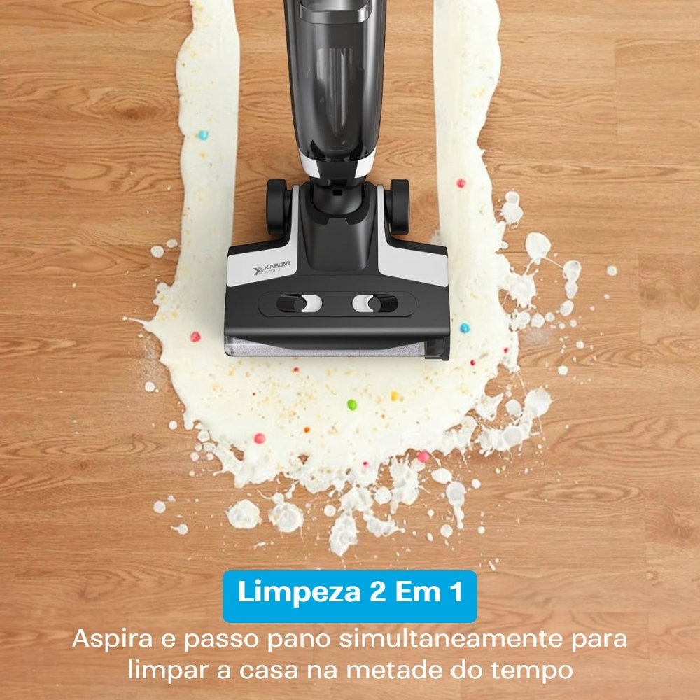 Aspirador de Pó Vertical Sem Fio KABUM! smart Clean Pro - Sólidos e Líquidos, Passa Pano, Base Autolimpante, 5500PA, Bivolt, Branco - KSAV300BR Aspirador de Pó Vertical Sem Fio KABUM! smart Clean Pro - Sólidos e Líquidos, Passa Pano, Base Autolimpante, 5500PA, Bivolt, Branco - KSAV300BR