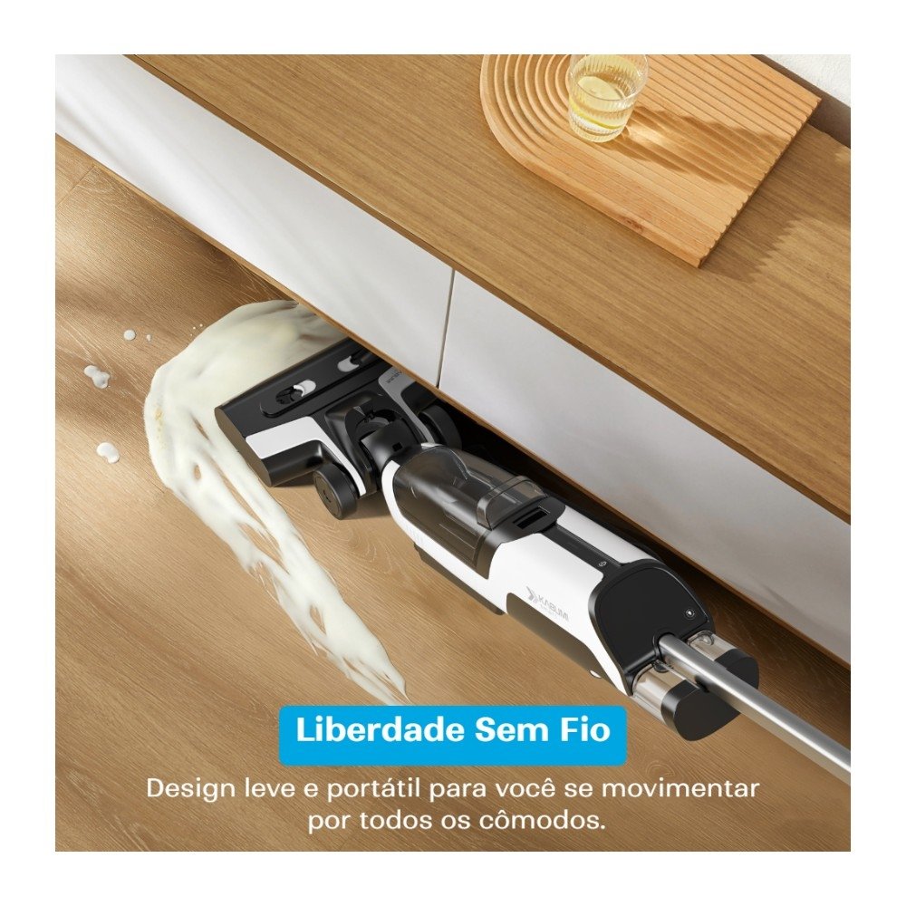 Aspirador de Pó Vertical Sem Fio KABUM! smart Clean Pro - Sólidos e Líquidos, Passa Pano, Base Autolimpante, 5500PA, Bivolt, Branco - KSAV300BR Aspirador de Pó Vertical Sem Fio KABUM! smart Clean Pro - Sólidos e Líquidos, Passa Pano, Base Autolimpante, 5500PA, Bivolt, Branco - KSAV300BR