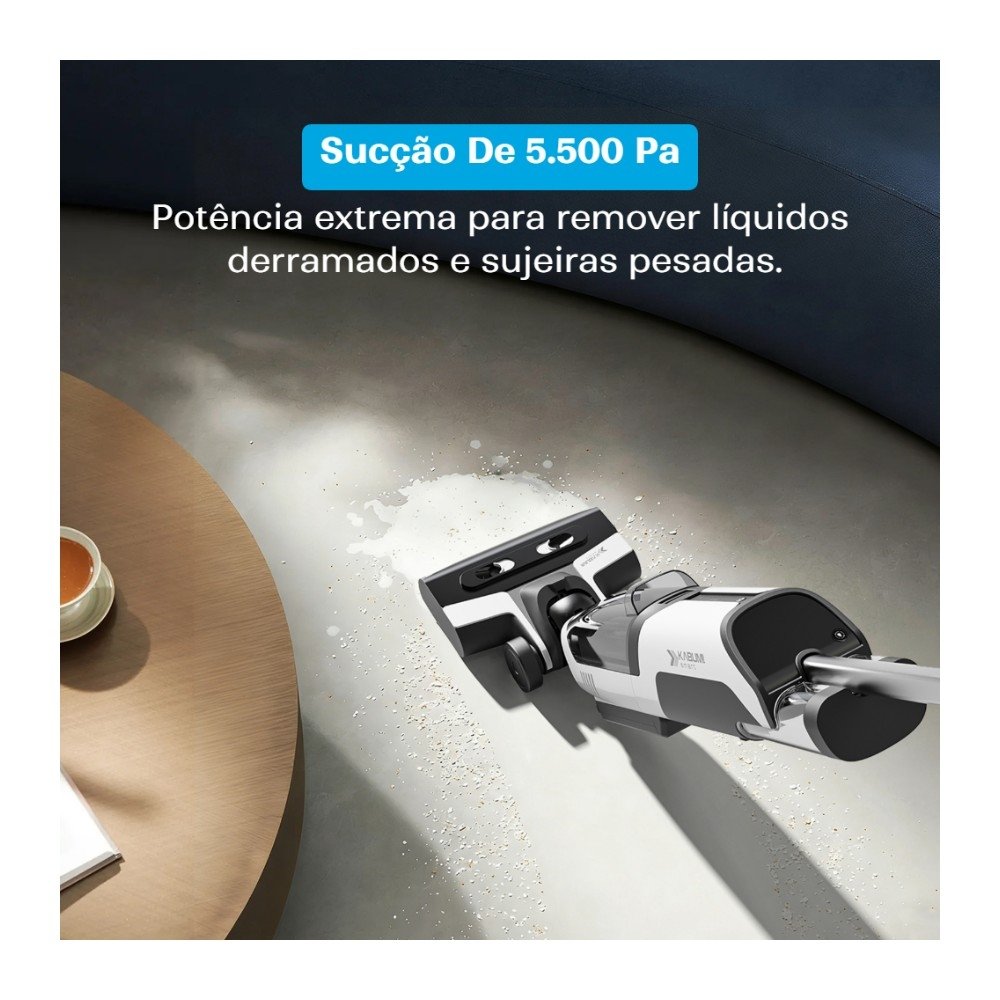 Aspirador de Pó Vertical Sem Fio KABUM! smart Clean Pro - Sólidos e Líquidos, Passa Pano, Base Autolimpante, 5500PA, Bivolt, Branco - KSAV300BR Aspirador de Pó Vertical Sem Fio KABUM! smart Clean Pro - Sólidos e Líquidos, Passa Pano, Base Autolimpante, 5500PA, Bivolt, Branco - KSAV300BR