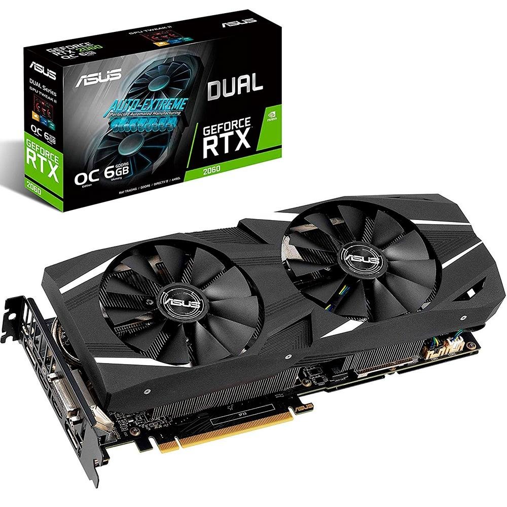 Placa de Vídeo Asus NVIDIA GeForce RTX 2060 OC 6GB, GDDR6 - DUAL-RTX2060-O6G Placa de Vídeo Asus NVIDIA GeForce RTX 2060 OC 6GB, GDDR6 - DUAL-RTX2060-O6G