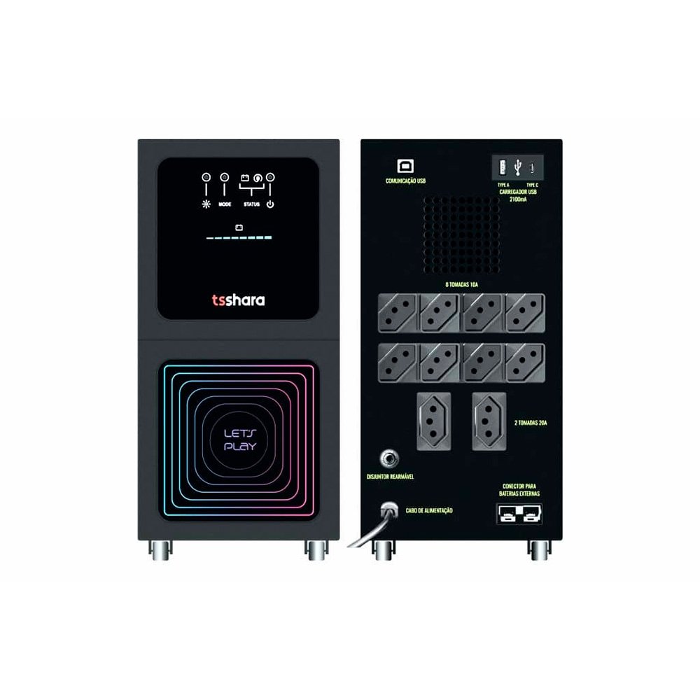 Imagem 3 de 5 do produto Nobreak TS Shara, Gamer, 1500VA, Entrada Biv. Auto, Saída Selecionável, 8T, USB, 2X9AH, 1 EXP 24V - 4578