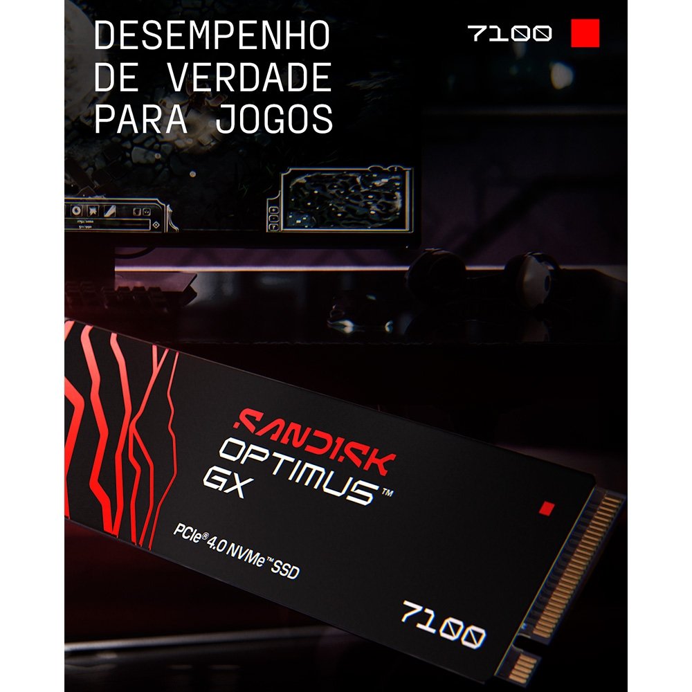 SSD SanDisk Optimus GX 7100, 500GB, M.2 NVMe, PCIe Gen4, Leitura 6.800 MB/s, Gravação 5.800 MB/s - SDSP71500GAN-000E0 SSD SanDisk Optimus GX 7100, 500GB, M.2 NVMe, PCIe Gen4, Leitura 6.800 MB/s, Gravação 5.800 MB/s - SDSP71500GAN-000E0