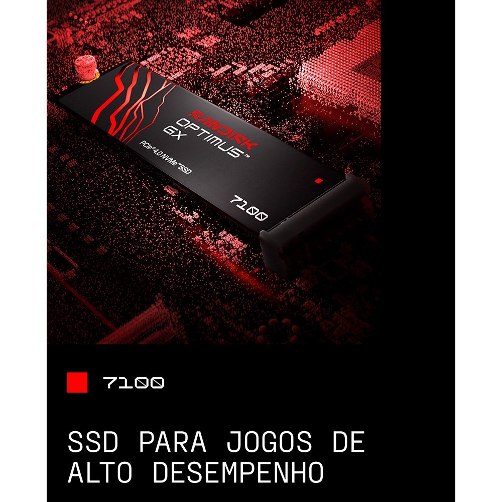 SSD SanDisk Optimus GX 7100, 500GB, M.2 NVMe, PCIe Gen4, Leitura 6.800 MB/s, Gravação 5.800 MB/s - SDSP71500GAN-000E0 SSD SanDisk Optimus GX 7100, 500GB, M.2 NVMe, PCIe Gen4, Leitura 6.800 MB/s, Gravação 5.800 MB/s - SDSP71500GAN-000E0