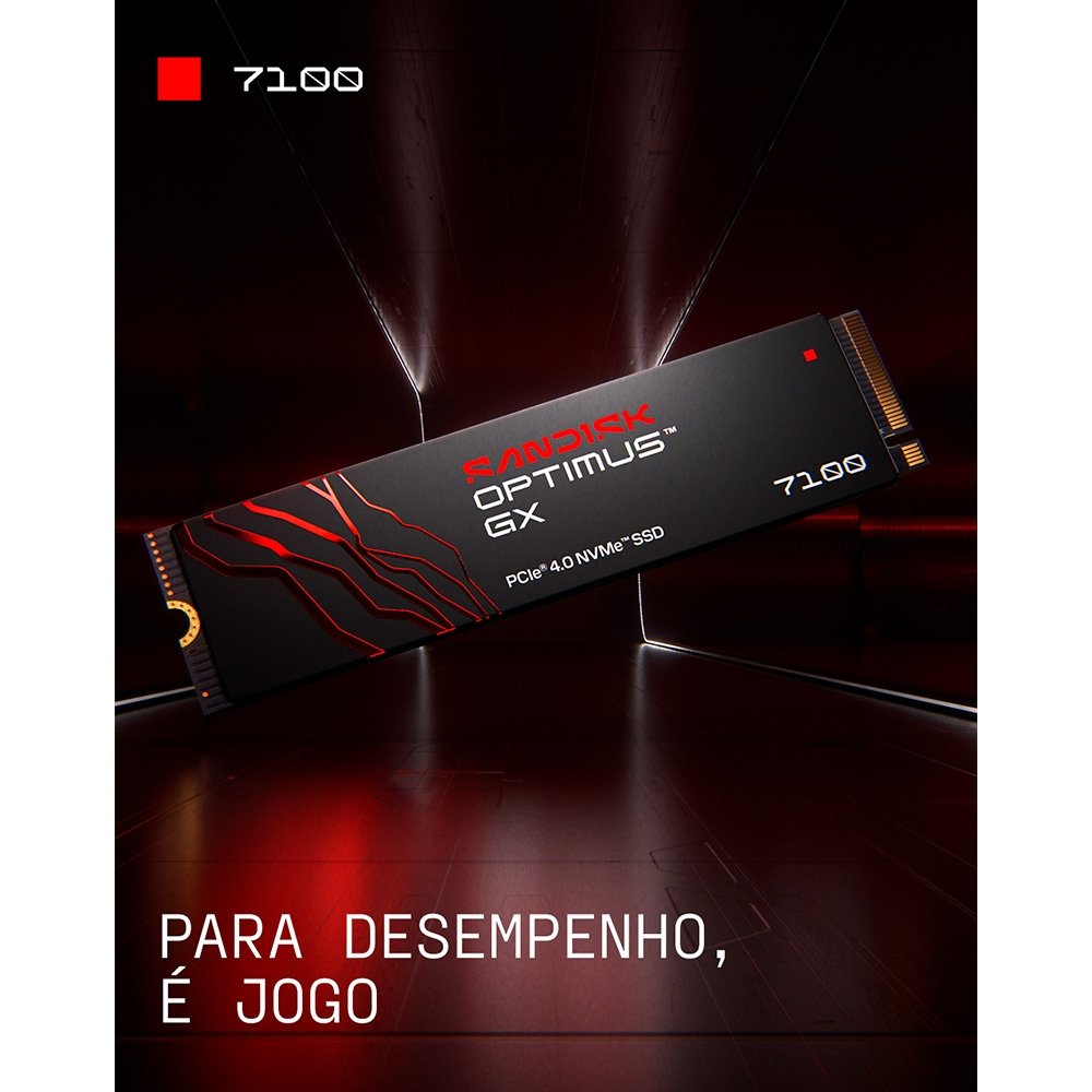 SSD SanDisk Optimus GX 7100, 1TB, M.2 NVMe, Leitura 7.250 MB/s, Gravação 6.900 MB/s, PCIe Gen4 - SDSP71100TAN-000E0 SSD SanDisk Optimus GX 7100, 1TB, M.2 NVMe, Leitura 7.250 MB/s, Gravação 6.900 MB/s, PCIe Gen4 - SDSP71100TAN-000E0