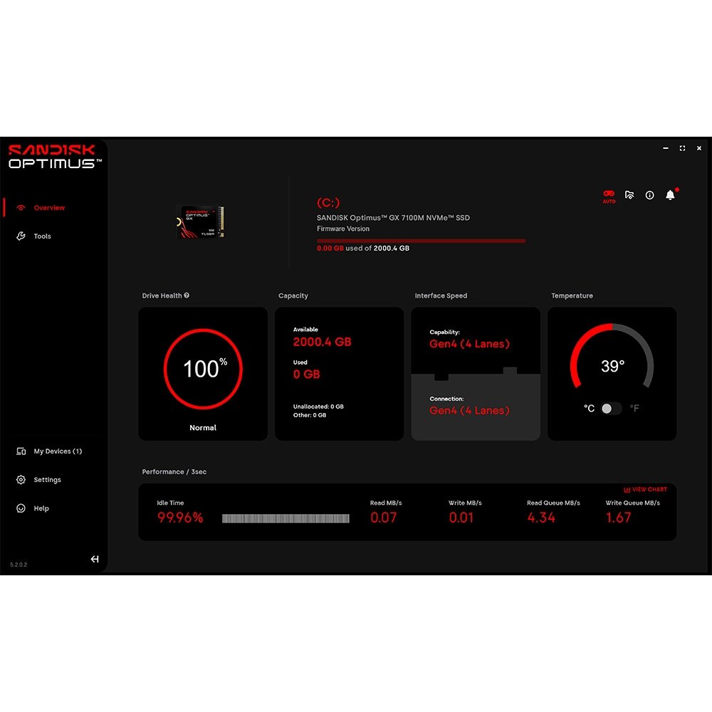 Imagem 12 de 12 do produto SSD SanDisk Optimus GX 7100M, 1TB, M.2 NVMe, Leitura 7.250 MB/s, Gravação 6.900 MB/s, PCIe Gen4 - SDSP71100TAT-000E0