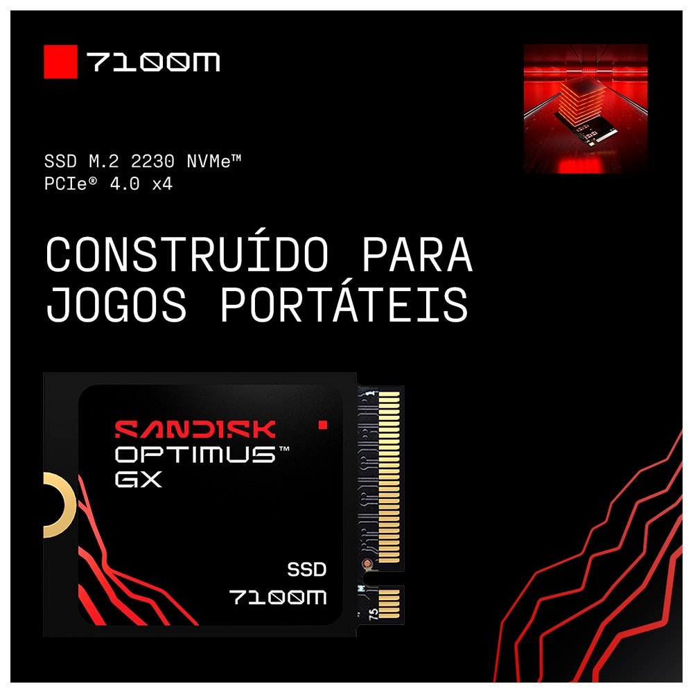 Imagem 5 de 12 do produto SSD SanDisk Optimus GX 7100M, 1TB, M.2 NVMe, Leitura 7.250 MB/s, Gravação 6.900 MB/s, PCIe Gen4 - SDSP71100TAT-000E0