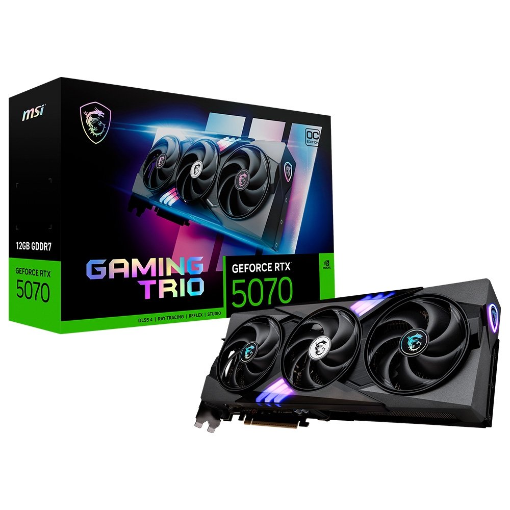 Placa de Vídeo MSI RTX 5070 Gaming Trio OC NVIDIA GeForce, 12GB GDDR7, 192-bit - G5070-12GTC