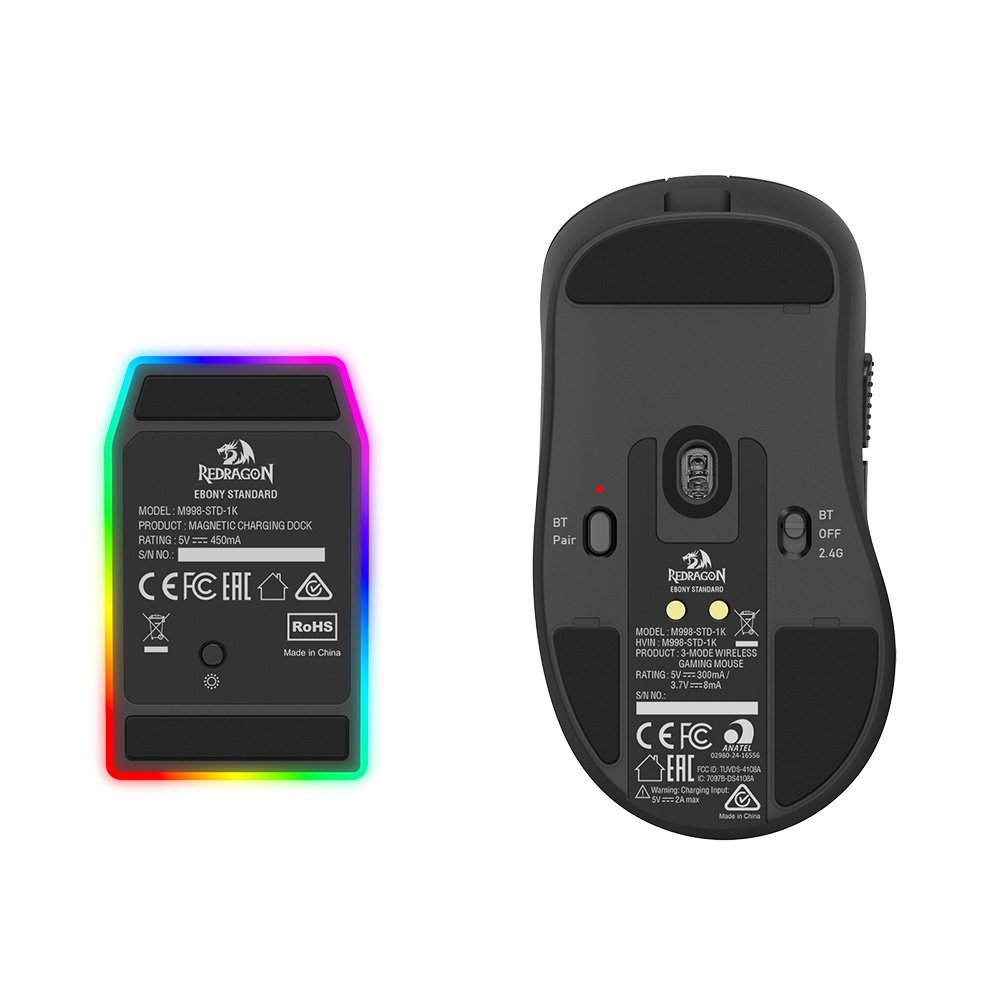 Mouse Gamer Sem Fio Redragon Ebony Standard, RGB, 24000 DPI, Com Carregador, Preto - M998-STD-1K - view 8