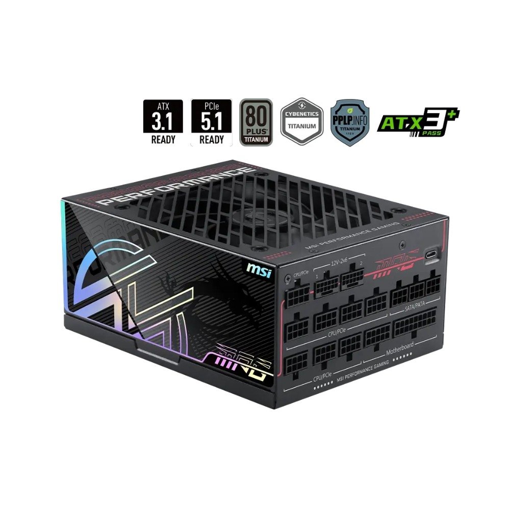 Fonte MSI MPG Ai1600TS PCIE5, 1600W, 80 Plus Titanium, Modular, Silent, PFC Ativo, Com Cabo, Preto - MPGAi1600TSPCIE5 - view 2