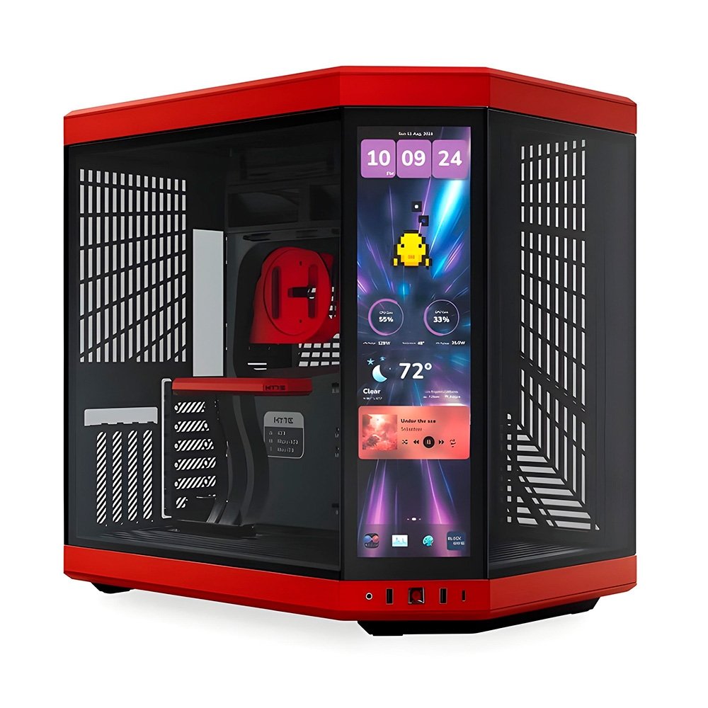 Gabinete HYTE Y70 Touch Infinite, Mid Tower, Tela LCD 14.5", Black Cherry - CS-HYTE-Y70TI-RB