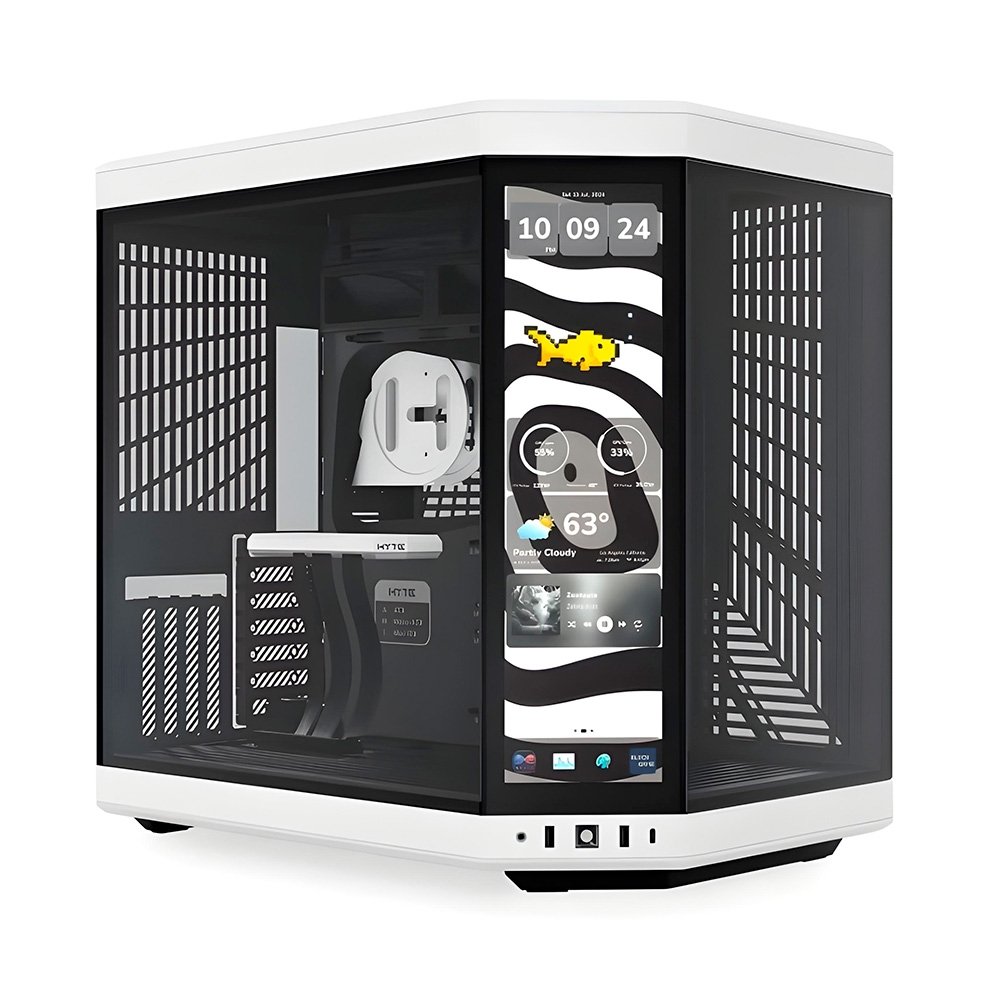 Gabinete HYTE Y70 Touch Infinite, Mid Tower, Tela LCD 14.9", Panda Branco e Preto - CS-HYTE-Y70TTI-WB