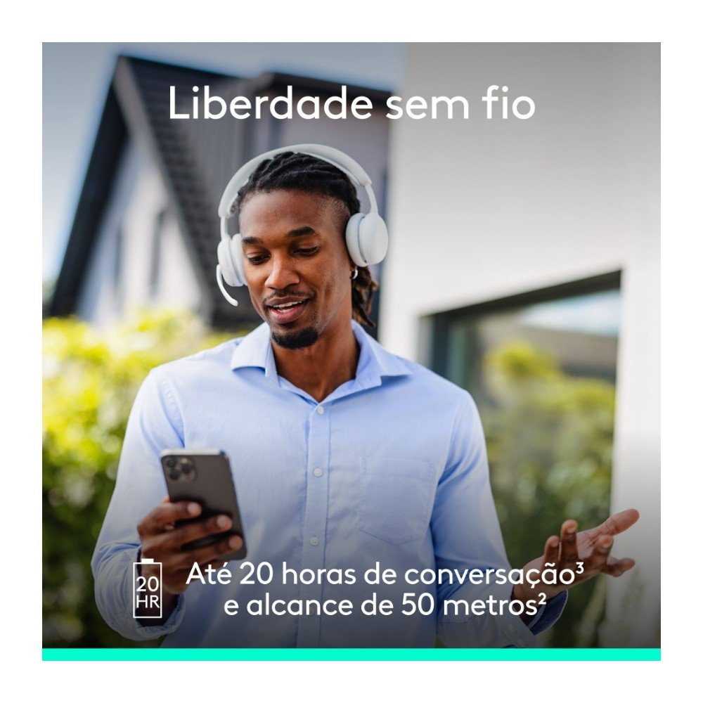 Imagem 5 de 11 do produto Headset Sem Fio Logitech Zone Wireless 2 ES com Microfone Flip-to-mute, Cancelamento de ruído, Conexão Bluetooth, Branco - 981-001596