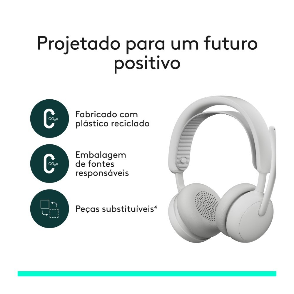 Imagem 10 de 11 do produto Headset Sem Fio Logitech Zone Wireless 2 ES com Microfone Flip-to-mute, Cancelamento de ruído, Conexão Bluetooth, Branco - 981-001596