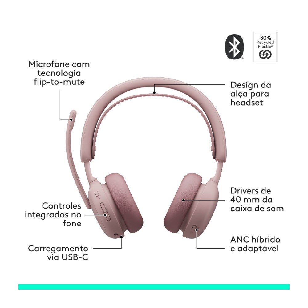 Headset Sem Fio ( Balão.info) Zone Wireless 2 ES com Microfone Flip-to-mute, Cancelamento de ruído, Conexão Bluetooth, Rosa - 981-( Balão.info - foto 6