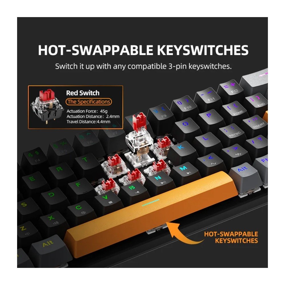 Teclado Gamer Mecânico Machenike K500-B68, RGB, Hot-Swap, Switch Red, ABNT2, Preto - JJ02GB00K - view 5