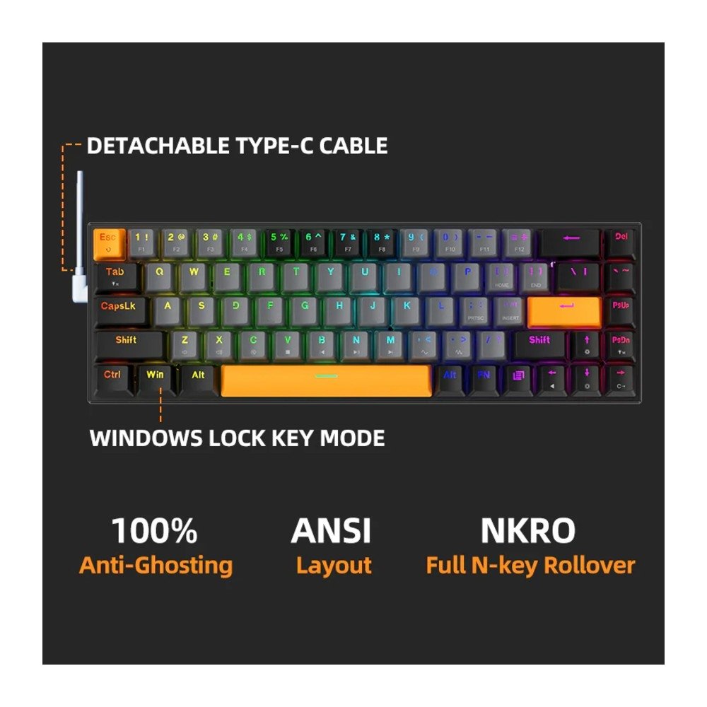 Teclado Gamer Mecânico Machenike K500-B68, RGB, Hot-Swap, Switch Red, ABNT2, Preto - JJ02GB00K - view 2