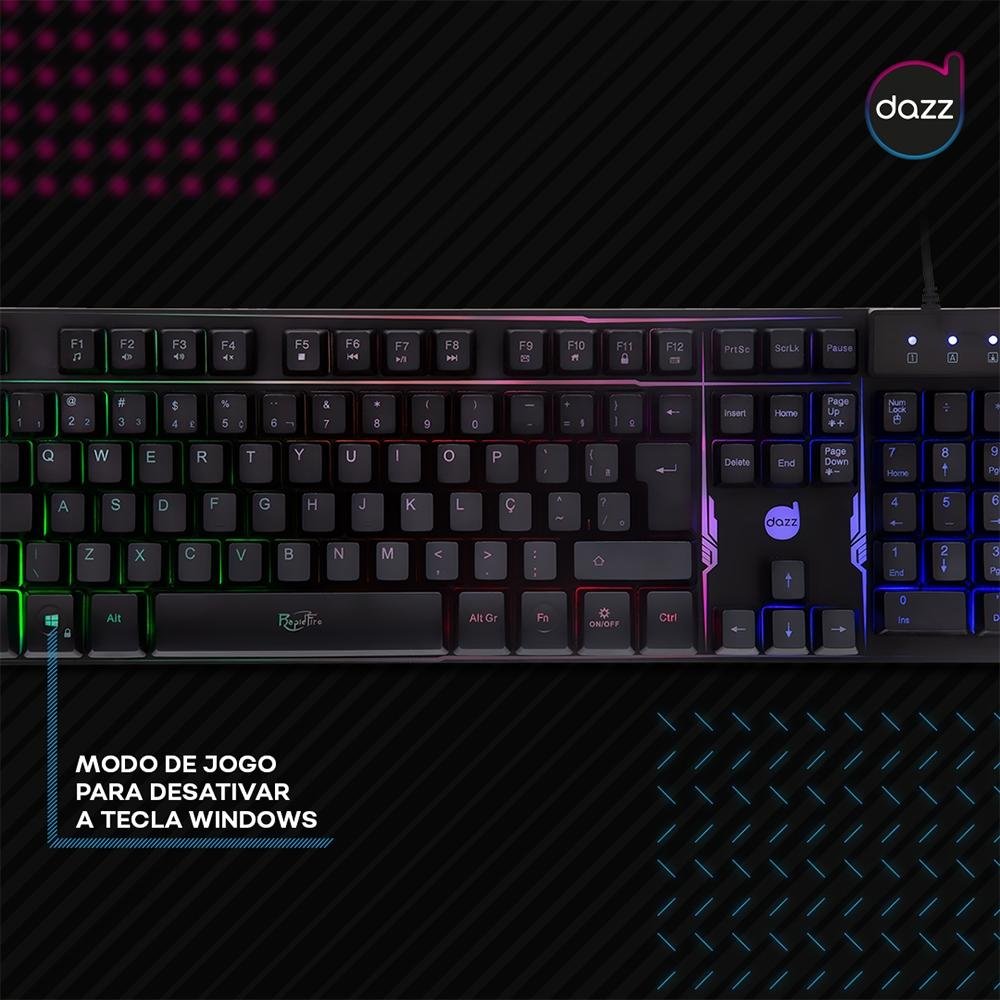 Imagem 8 de 8 do produto Teclado Gamer Dazz Rapid Fire Revolution, Rainbow, ABNT2 - 625203
