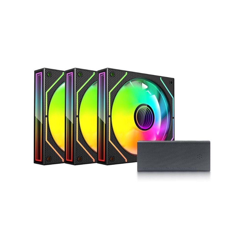 Kit com 3 Ventoinhas C3Tech F9 120mm, ARGB, Com Controladora, 4 Pinos, Preto - F9-L660BKRGB