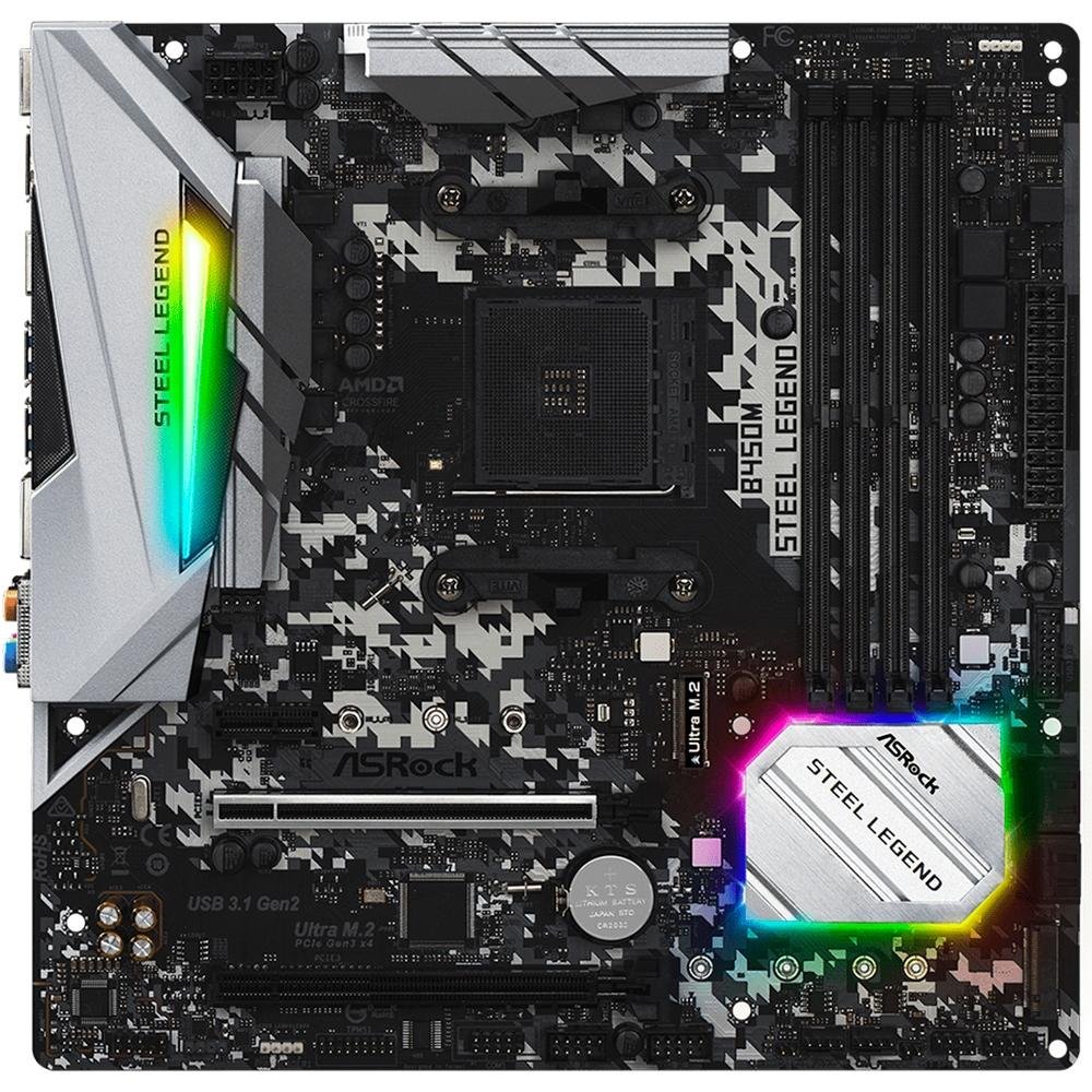 ASRock Steel Legend B450M CPUとメモリセット Placa-Mãe ASRock B450M Steel Legend AMD | KaBuM!