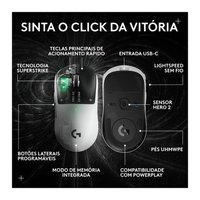 Mouse Gamer Sem Fio Logitech G PRO X2 SUPERSTRIKE LIGHTSPEED, 61g, Cliques Táteis Personalizáveis, USB-C, Preto e Branco - 910-007775