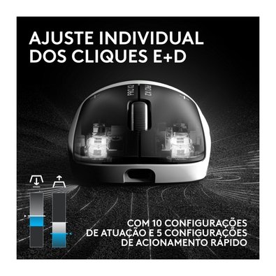 Mouse Gamer Sem Fio Logitech G PRO X2 SUPERSTRIKE LIGHTSPEED, 61g, Cliques Táteis Personalizáveis, USB-C, Preto e Branco - 910-007775