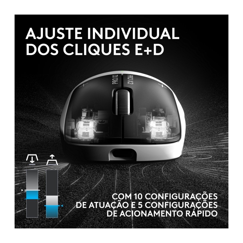 Mouse Gamer Sem Fio ( Balão.info) PRO X2 SUPERSTRIKE ( Balão.info), 61g, Cliques Táteis Personalizáveis, USB-C, Preto e Branco - 910-( Balão.info - foto 6