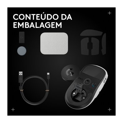 Mouse Gamer Sem Fio Logitech G PRO X2 SUPERSTRIKE LIGHTSPEED, 61g, Cliques Táteis Personalizáveis, USB-C, Preto e Branco - 910-007775