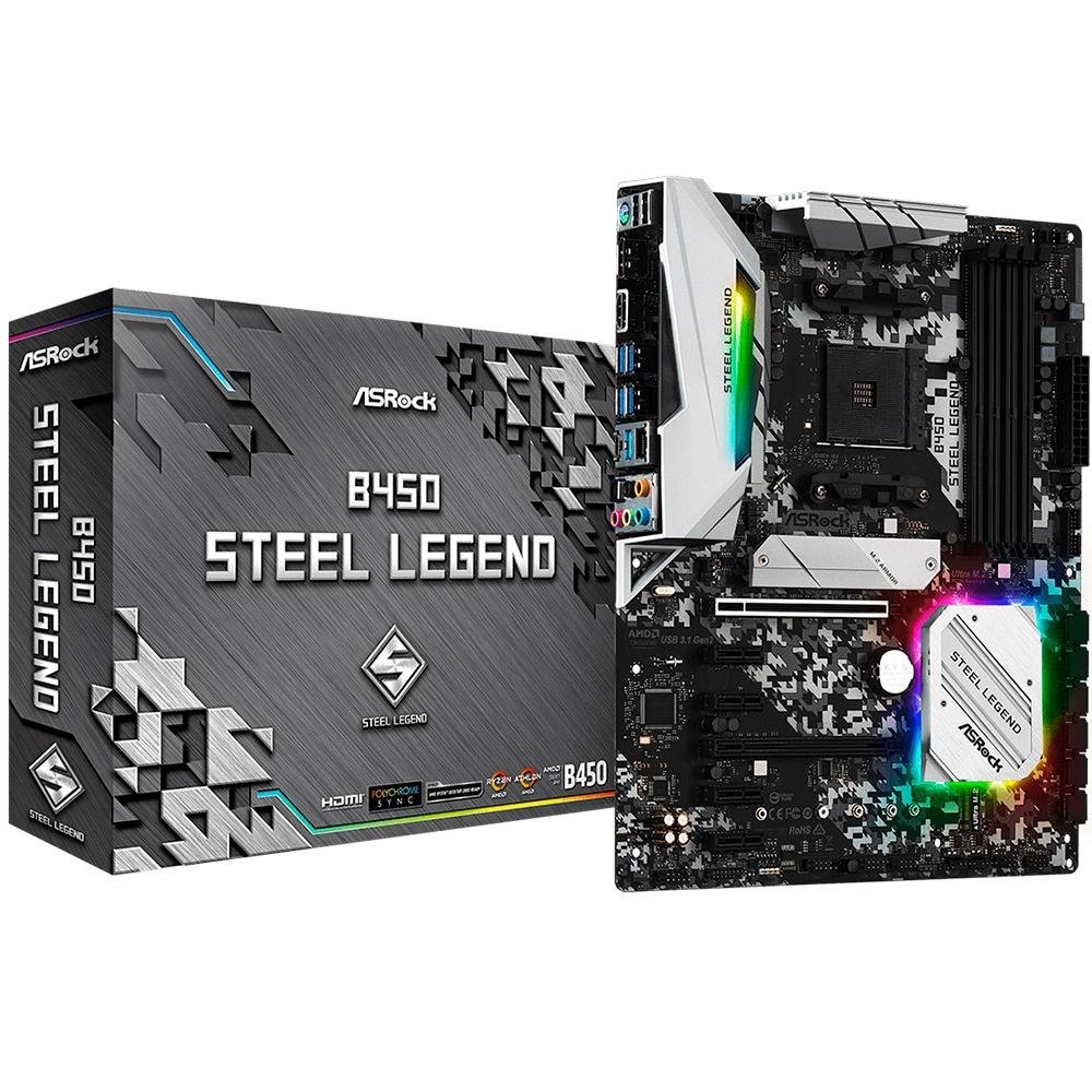Placa-Mãe ASRock B450 Steel Legend, AMD AM4, ATX, DDR4 - 90-MXBA00-A0UAYZ Placa-Mãe ASRock B450 Steel Legend, AMD AM4, ATX, DDR4 - 90-MXBA00-A0UAYZ