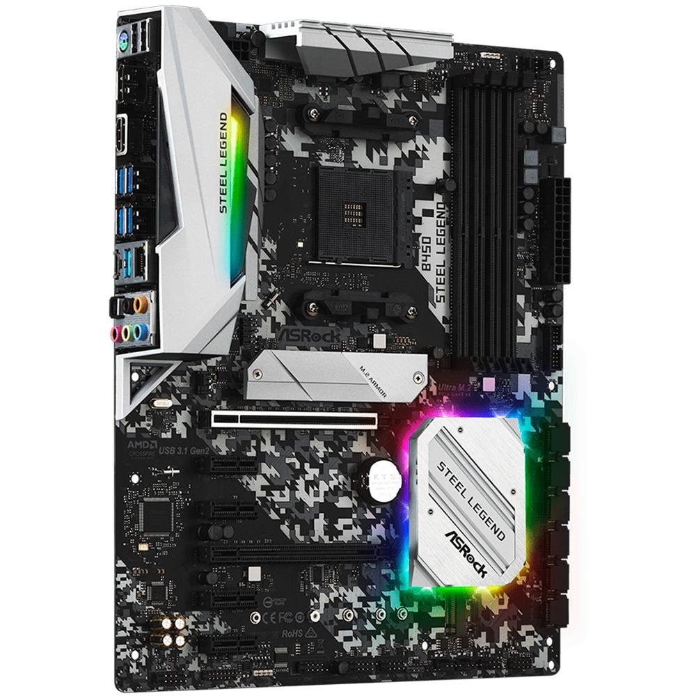 Placa-Mãe ASRock B450 Steel Legend, AMD AM4, ATX, DDR4 - 90-MXBA00-A0UAYZ Placa-Mãe ASRock B450 Steel Legend, AMD AM4, ATX, DDR4 - 90-MXBA00-A0UAYZ