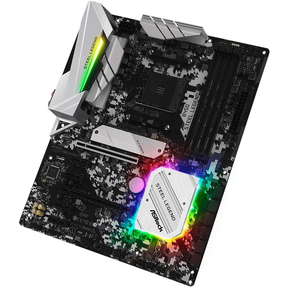 Placa-Mãe ASRock B450 Steel Legend, AMD AM4, ATX, DDR4 - 90-MXBA00-A0UAYZ Placa-Mãe ASRock B450 Steel Legend, AMD AM4, ATX, DDR4 - 90-MXBA00-A0UAYZ