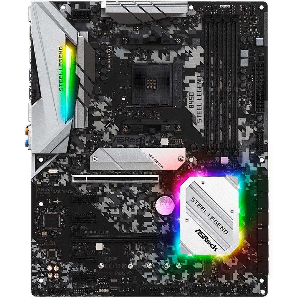 Placa-Mãe ASRock B450 Steel Legend, AMD AM4, ATX, DDR4 - 90-MXBA00-A0UAYZ Placa-Mãe ASRock B450 Steel Legend, AMD AM4, ATX, DDR4 - 90-MXBA00-A0UAYZ