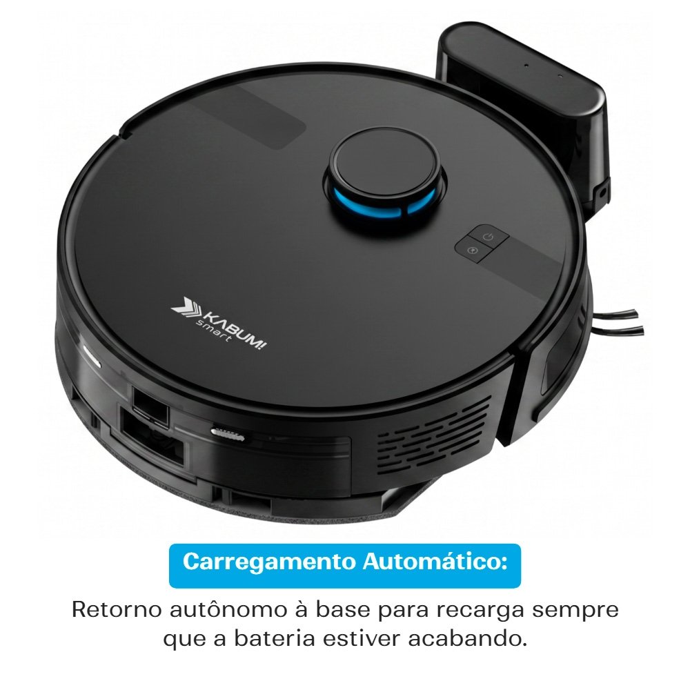 Robô Aspirador e Passa Pano KABUM! smart K800, Mapeia a Laser, 5 Modos de Limpeza, 5000Pa, APP, Recarga Automática, Preto - KSAR800PT