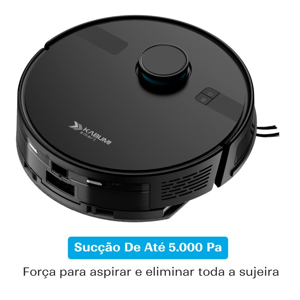 Robô Aspirador e Passa Pano KABUM! smart K800, Mapeia a Laser, 5 Modos de Limpeza, 5000Pa, APP, Recarga Automática, Preto - KSAR800PT