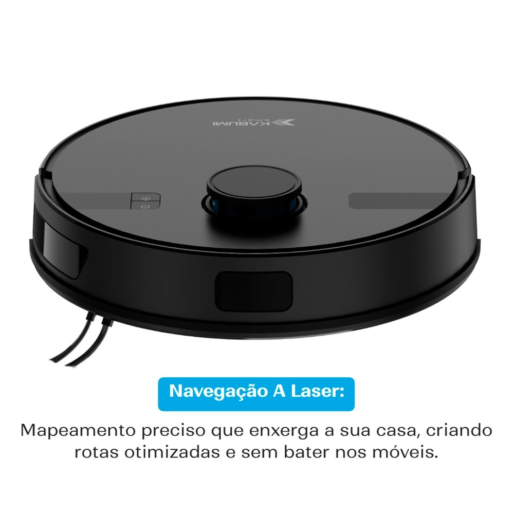 Robô Aspirador e Passa Pano KABUM! smart K800, Mapeia a Laser, 5 Modos de Limpeza, 5000Pa, APP, Recarga Automática, Preto - KSAR800PT