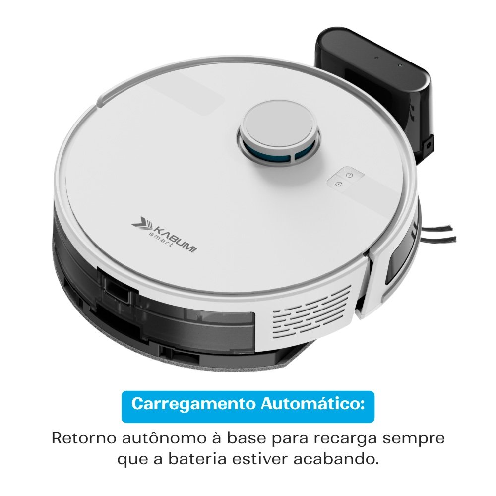 Imagem 3 de 8 do produto Robô Aspirador e Passa Pano KABUM! smart K800, Mapeia a Laser, 5 Modos de Limpeza, 5000Pa, APP, Recarga Automática, Branco - KSAR800BR