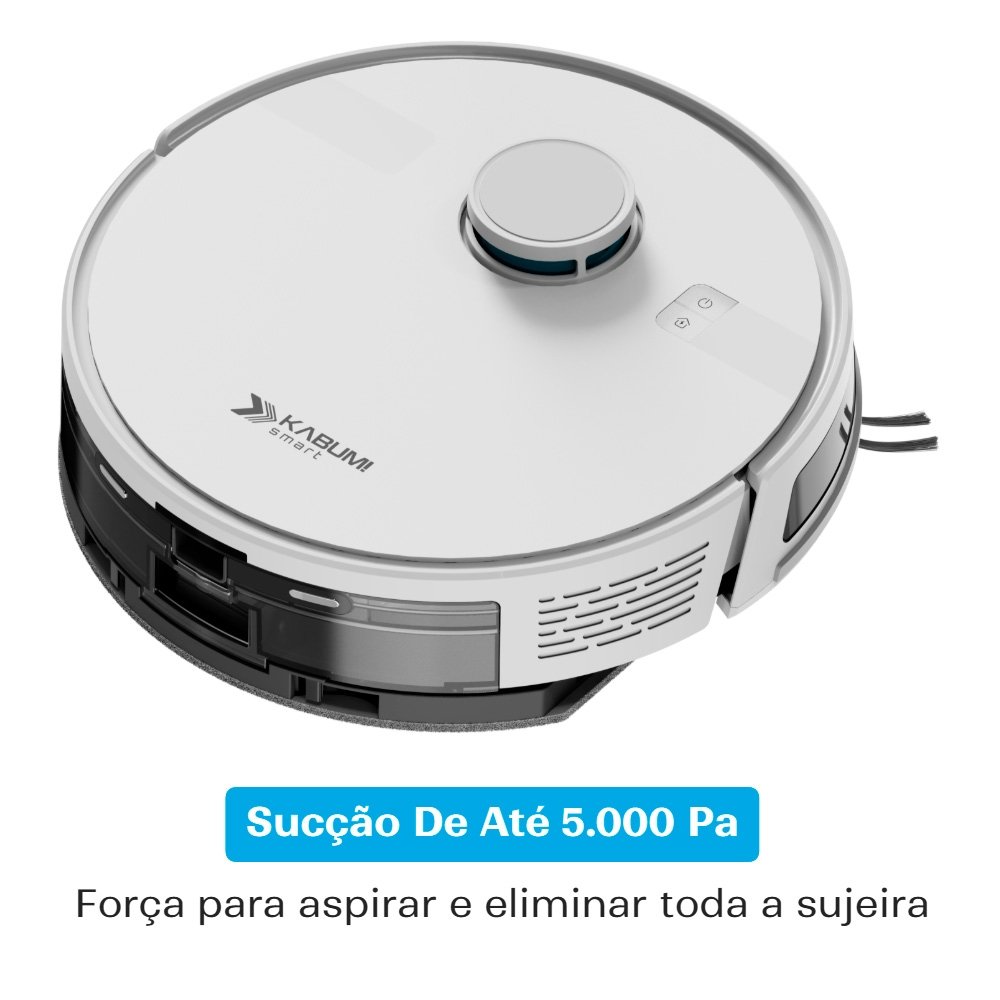 Imagem 4 de 8 do produto Robô Aspirador e Passa Pano KABUM! smart K800, Mapeia a Laser, 5 Modos de Limpeza, 5000Pa, APP, Recarga Automática, Branco - KSAR800BR