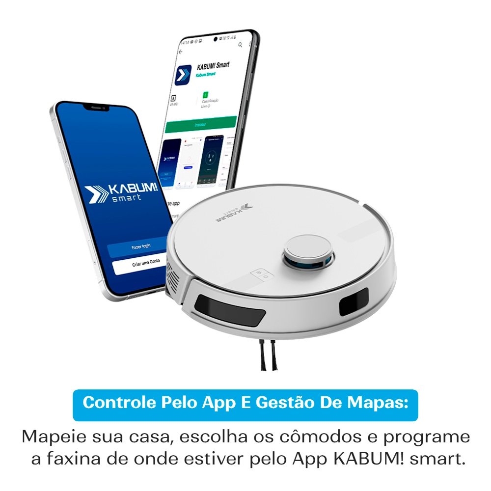 Imagem 7 de 8 do produto Robô Aspirador e Passa Pano KABUM! smart K800, Mapeia a Laser, 5 Modos de Limpeza, 5000Pa, APP, Recarga Automática, Branco - KSAR800BR