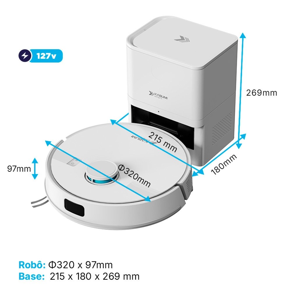 Robô Aspirador e Passa Pano KABUM! smart K800 Pro, Mapeia a Laser, Autolimpante, Recarga automática, 13000Pa, APP, 127v, Branco - KSAR81010BR Robô Aspirador e Passa Pano KABUM! smart K800 Pro, Mapeia a Laser, Autolimpante, Recarga automática, 13000Pa, APP, 127v, Branco - KSAR81010BR