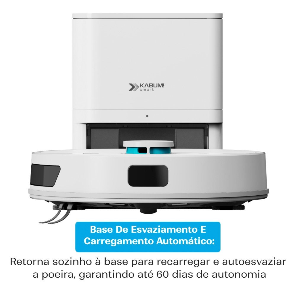 Robô Aspirador e Passa Pano KABUM! smart K800 Pro, Mapeia a Laser, Autolimpante, Recarga automática, 13000Pa, APP, 127v, Branco - KSAR81010BR Robô Aspirador e Passa Pano KABUM! smart K800 Pro, Mapeia a Laser, Autolimpante, Recarga automática, 13000Pa, APP, 127v, Branco - KSAR81010BR